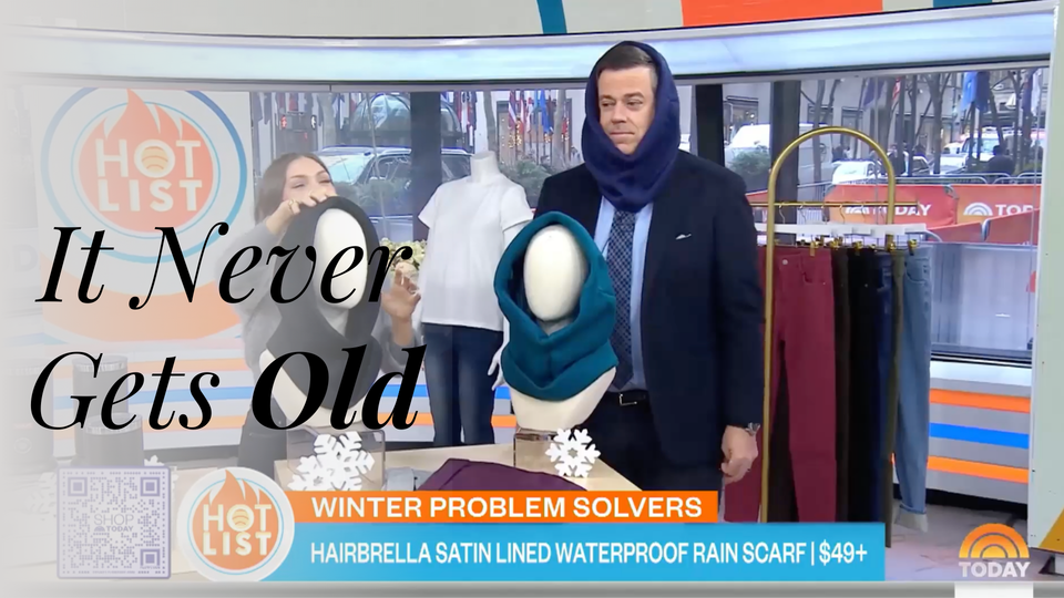 Founder Friday: It Never Gets Old. A winter storm, the Rain Scarf, and a moment I never take for granted.