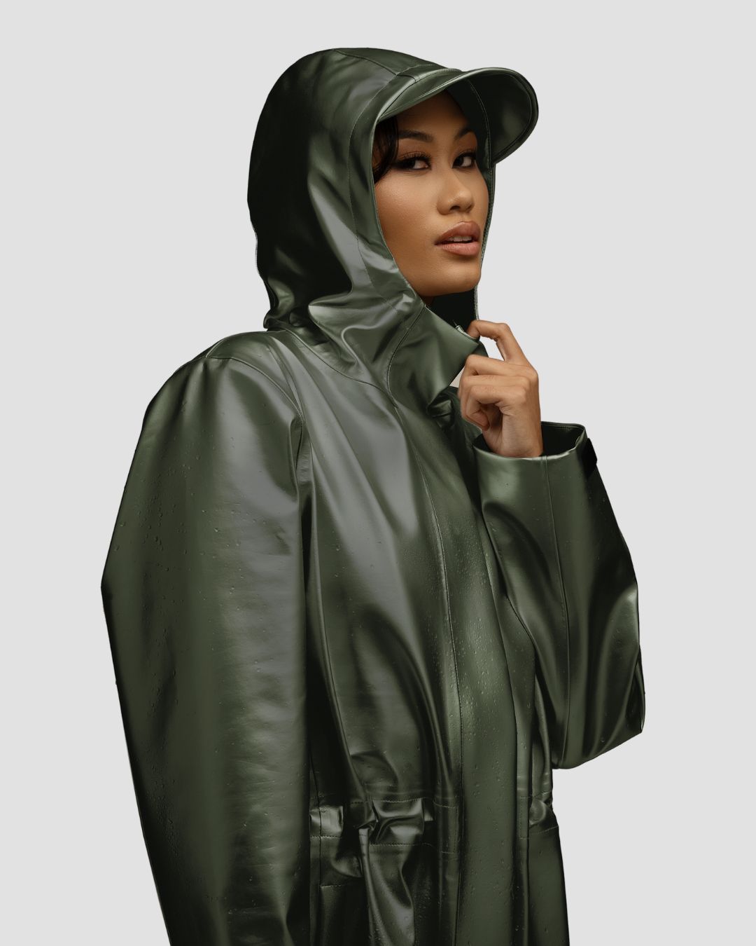 Rain Gear Long Warm Raincoat With Hood Hairbrella Satin-Lined