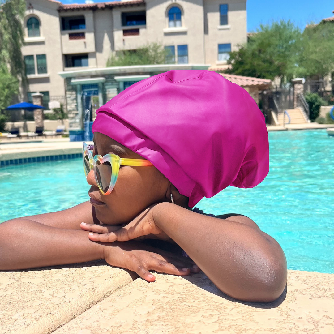 swimming cap and goggles Hairbrella Satin-Lined Waterproof, Adjustable Swim Cap Kids / Chrome