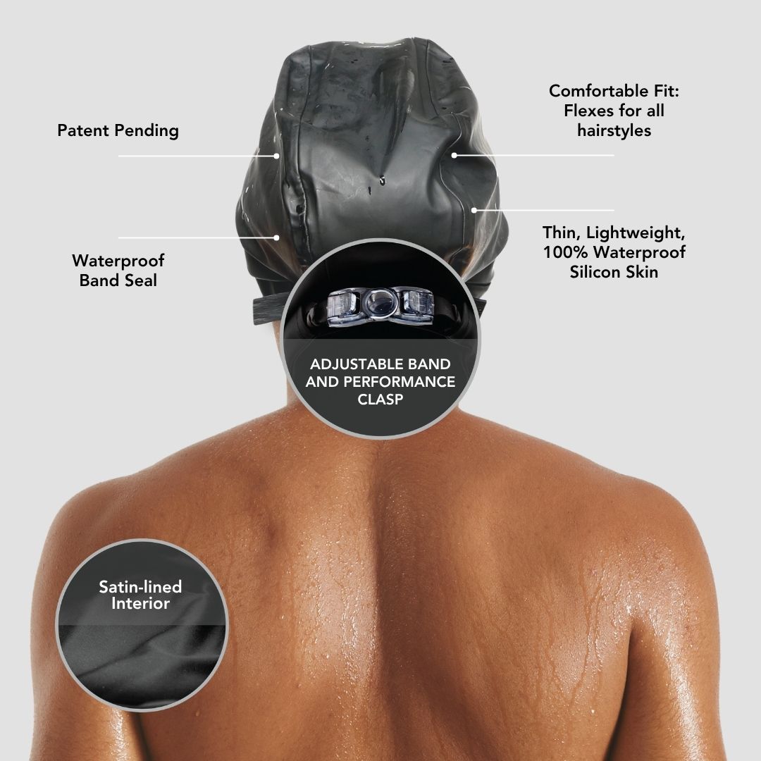 Hairbrella Satin-Lined Waterproof, Adjustable Swim Cap Men