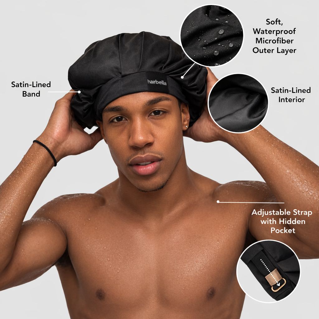 Hairbrella Satin-Lined Waterproof, Adjustable Shower Cap Men
