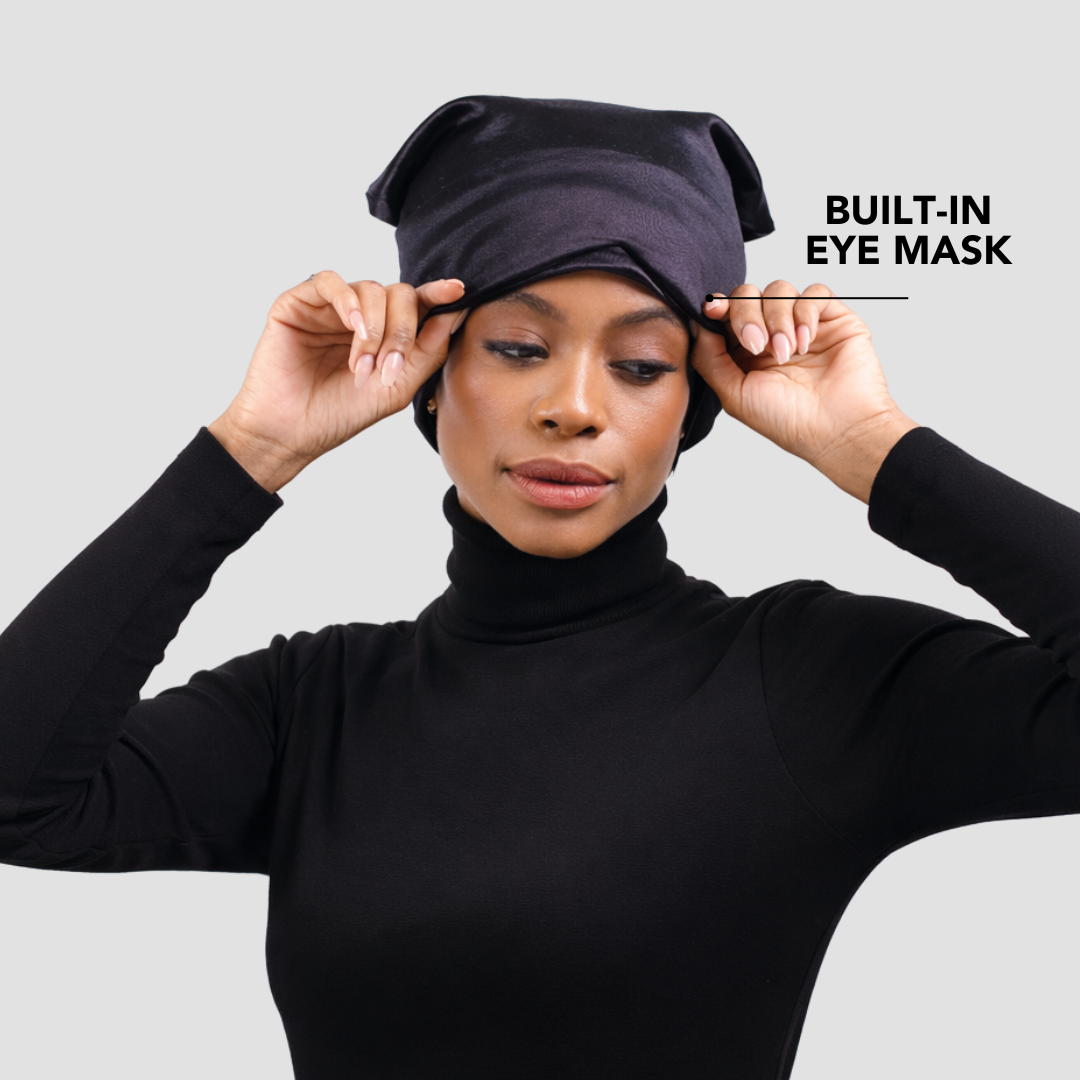 Satin-Lined, Convertible Nap Cap with Hidden Eye Mask