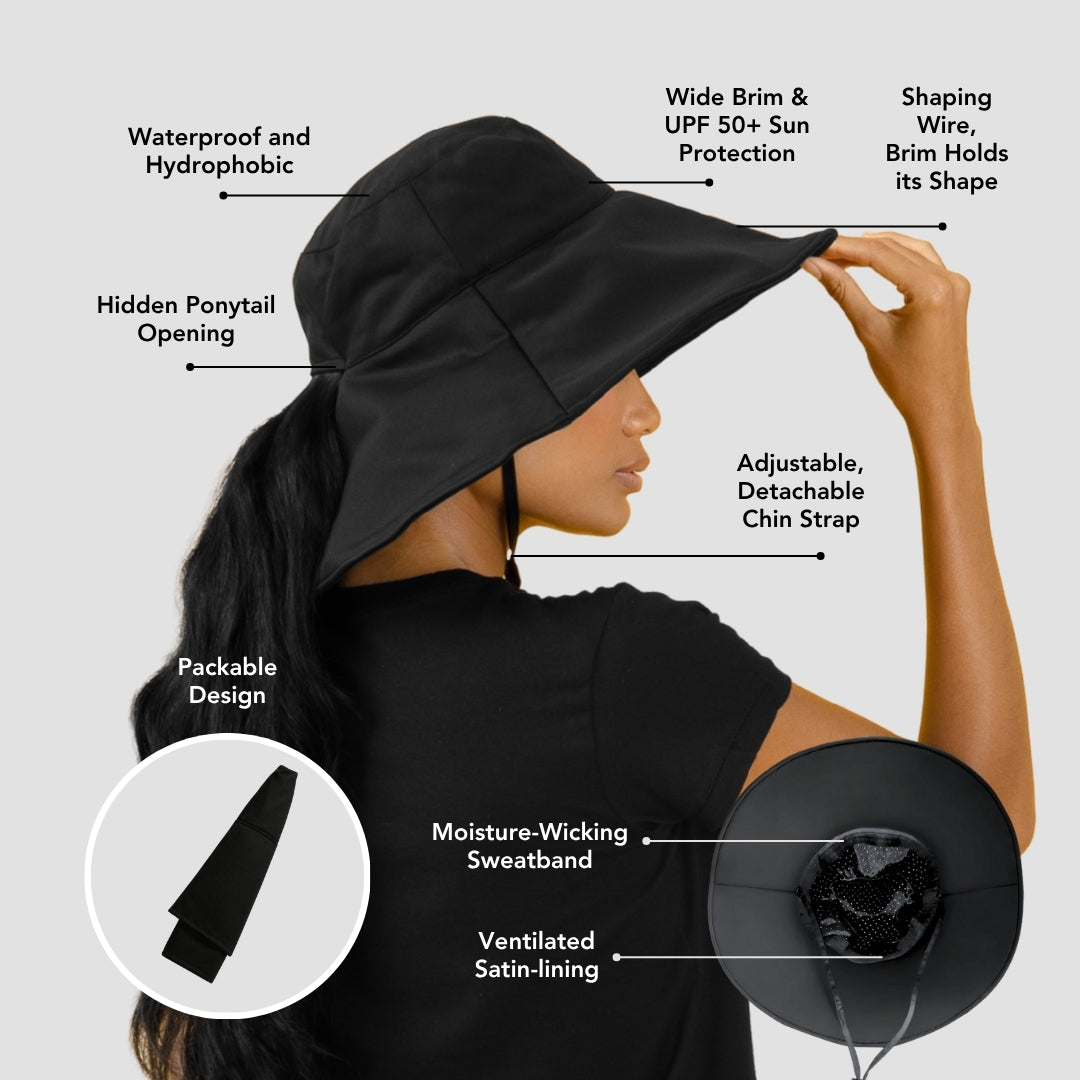 Hairbrella Satin-Lined, Waterproof, Wide Brim Sun Hat